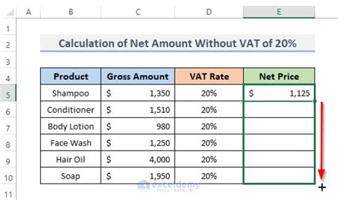 how to calculate gross amount in excel