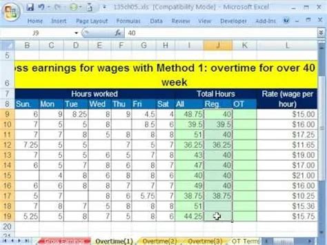 how to calculate gross pay with overtime in excel