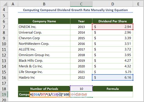 how to calculate growth rate of dividends in excel