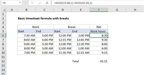 how to calculate hours in excel with breaks
