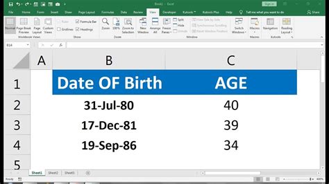 how to calculate in excel age by birth date