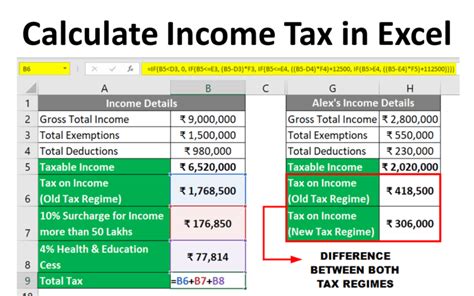 how to calculate income tax in excel format