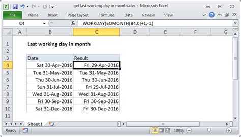 how to calculate last working day of month in excel