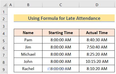 how to calculate late attendance in excel