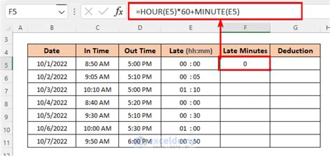 how to calculate late coming in excel