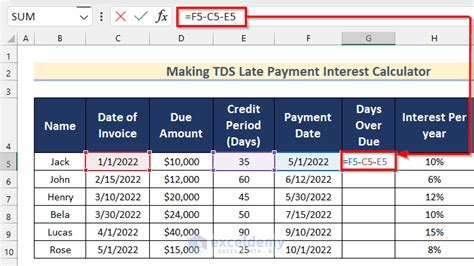 how to calculate late payment interest in excel