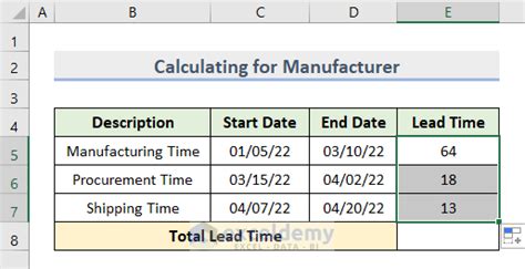 how to calculate lead time in weeks in excel