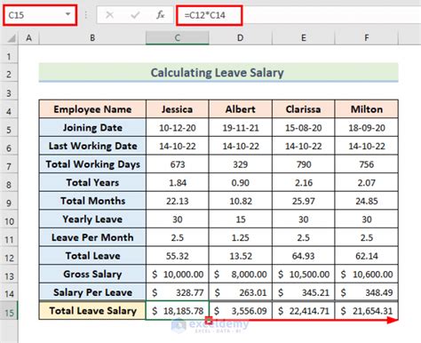 how to calculate leave encashment in excel