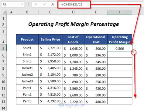how to calculate margin percentage in excel