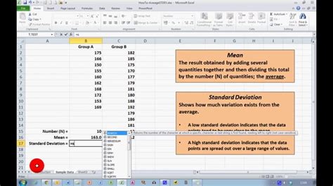 how to calculate mean and standard deviation in excel youtube