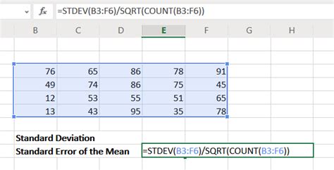how to calculate mean standard deviation and standard error in excel