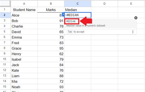 how to calculate median in google spreadsheet