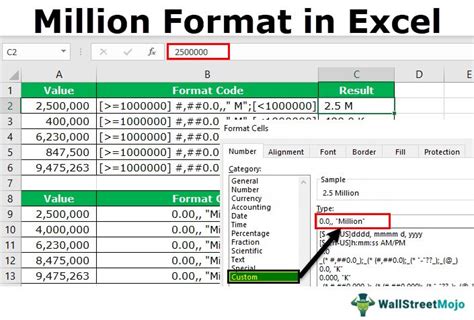 how to calculate millions in excel
