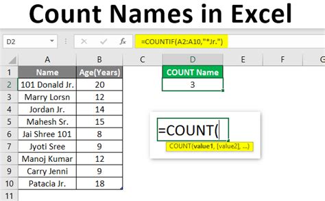 how to calculate name number in excel