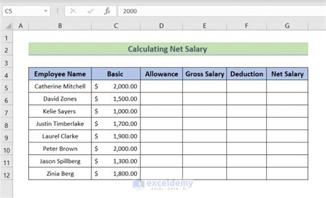how to calculate net wage in excel