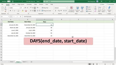 how to calculate number of days in excel using dates