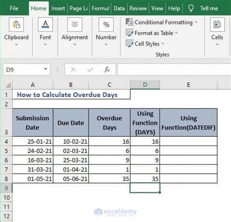 how to calculate overdue dates in excel