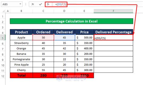 how to calculate percentage between columns in excel