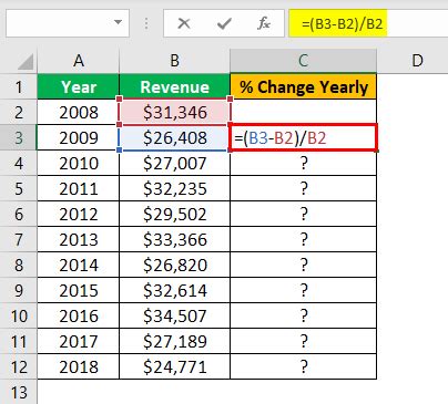 how to calculate percentage change between two cells in excel