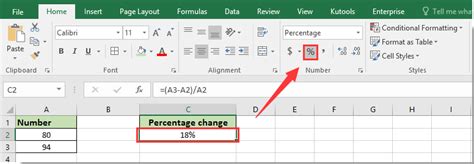 how to calculate percentage change between two numbers in excel