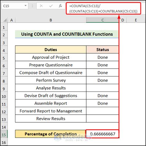 how to calculate percentage of cells filled in excel