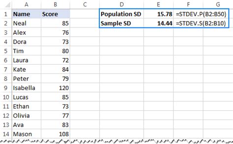 how to calculate population standard deviation in excel