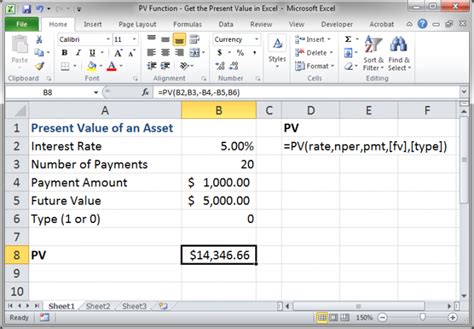 how to calculate present value in excel formula