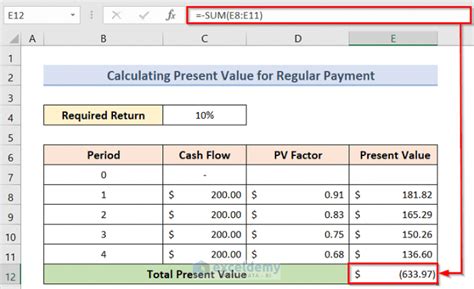 how to calculate present value in excel with different monthly payments