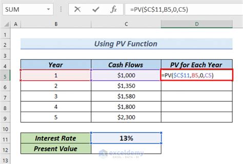 how to calculate present value in excel with uneven cash flows