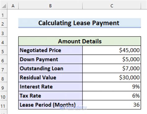 how to calculate present value of monthly lease payments in excel