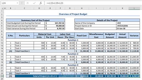how to calculate projected budget in excel