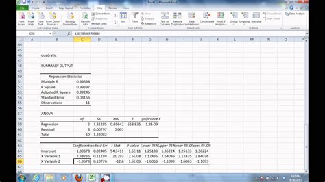 how to calculate quadratic regression in excel