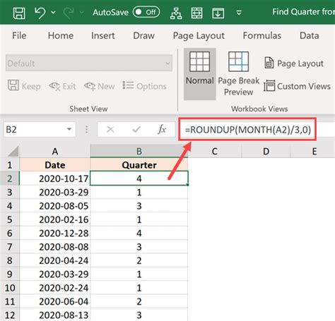 how to calculate quarter end of calendar year in excel
