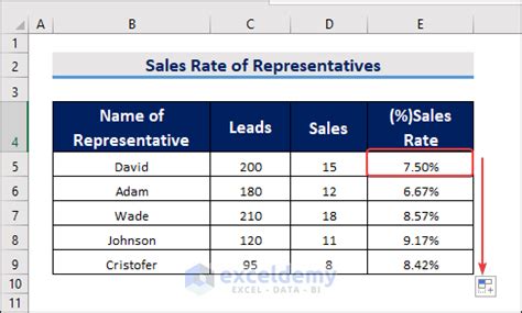 how to calculate rate of sales in excel