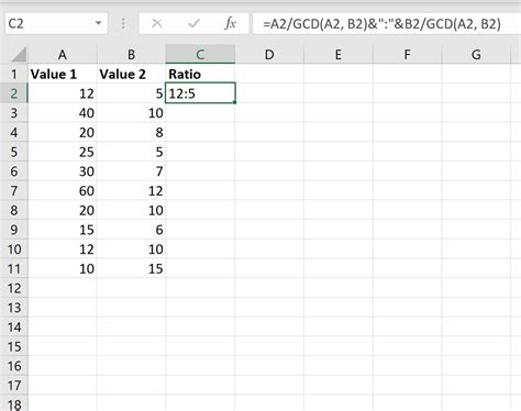 how to calculate ratio of two columns in excel