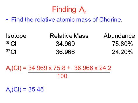 how to calculate relative atomic mass from relative abundance