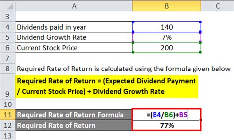 how to calculate required return in excel