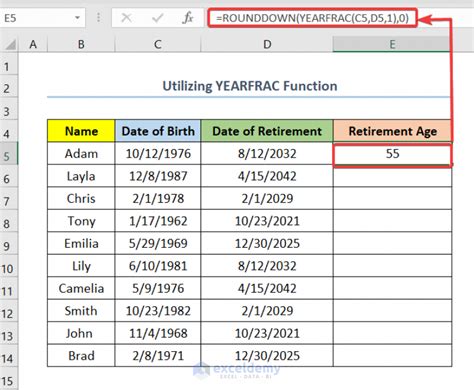 how to calculate retirement age in excel sheet