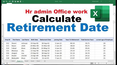 how to calculate retirement date from dob in excel