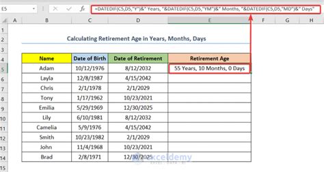 how to calculate retirement date in excel