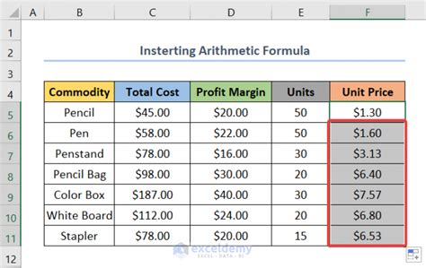 how to calculate selling price per unit in excel