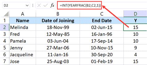 how to calculate service month in excel