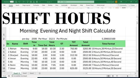 how to calculate shift hours in excel