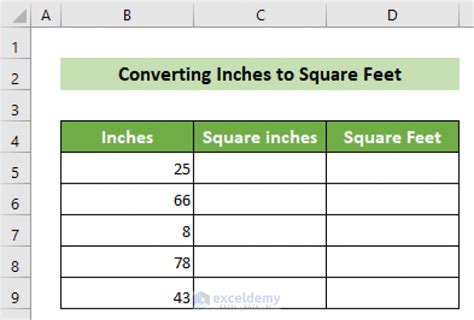 how to calculate square feet in excel