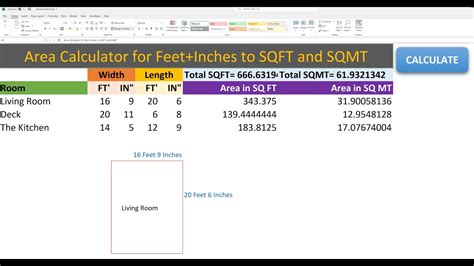how to calculate square foot in excel