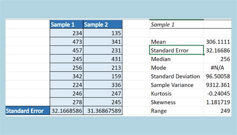 how to calculate standard error in excel