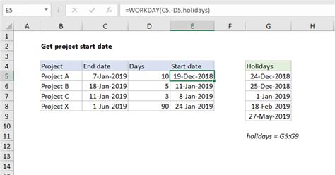 how to calculate start date in excel