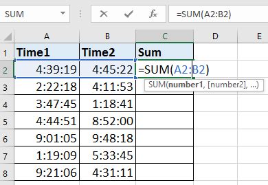 how to calculate sum of hours and minutes in excel