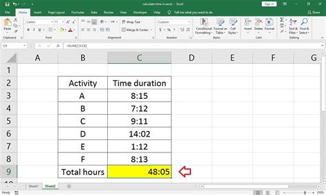 how to calculate sum of time in excel