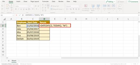 how to calculate tenure in excel from today
